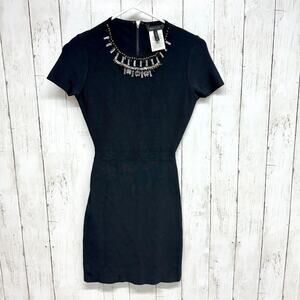 BCBGMAXAZRIA Dress Women Size Small Black Beaded Kaylen Beaded Bodycon Mini